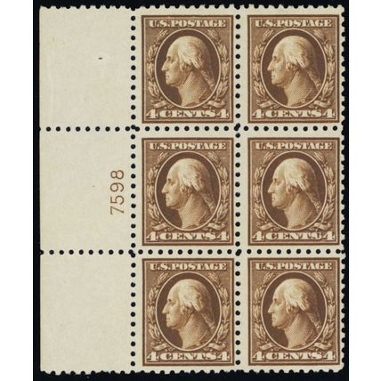 465, Mint LH (5 NH) 4¢ Plate Block of Six SCV $950.00 * Stuart Katz