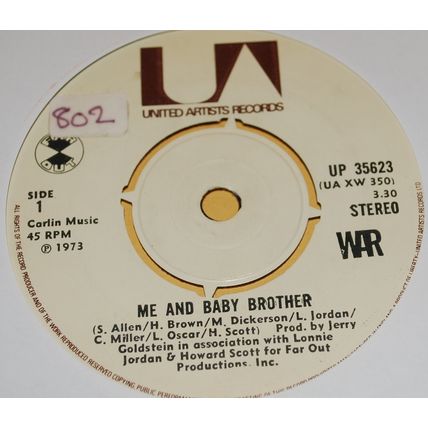 War – Me And Baby Brother 7" Single 1973 - See Listing for Condition