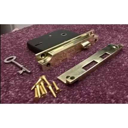 Old Rebated Mortice Lock 2 Lever Has 1 Working Key and Keeper (LEFT HANDED LOCK)