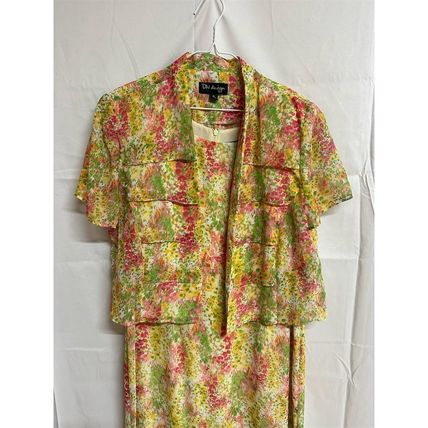 DN Design Vtg Chiffon Floral Lined Midi Dress & Cover Sz 16 Multicolor 2 Pc Set