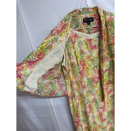 DN Design Vtg Chiffon Floral Lined Midi Dress & Cover Sz 16 Multicolor 2 Pc Set