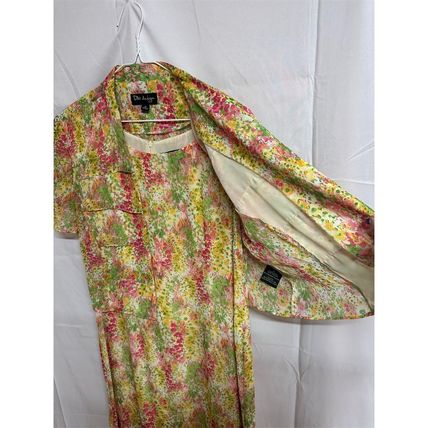 DN Design Vtg Chiffon Floral Lined Midi Dress & Cover Sz 16 Multicolor 2 Pc Set