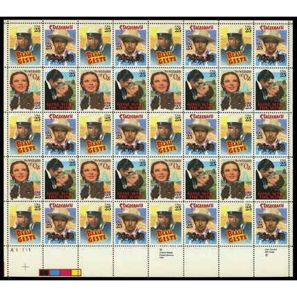 Classic Films Sheet of Forty 25 Cent Postage Stamps Scott 2445-48