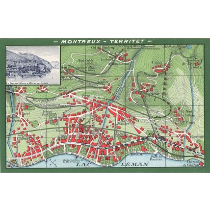 Le Grand Hotel Des Alpes Montreux Territet Switzerland Map Old Postcard