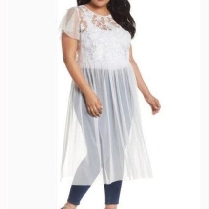 Vince Camuto Sheer White Floral Cover Up Dress with Lace Accents Size L