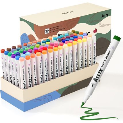 Arrtx 90 Colors Paint Markers, Acrylic Paint Pens for Artists Adults Coloring Dr
