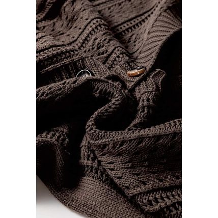 Dark Khaki Open Knit Drop Shoulder Sweater Cardigan