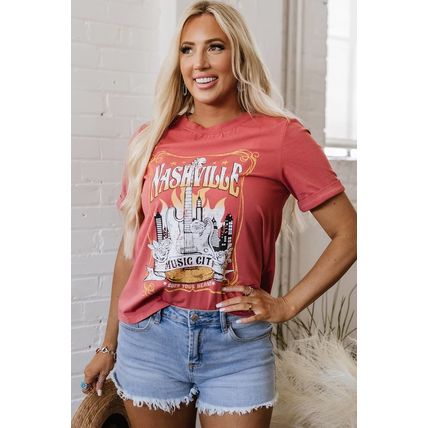 Mineral Red Nashville Music City Graphic Retro Fashion Tee