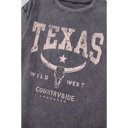 Medium Grey TEXAS Steer Head Graphic Mineral Wash Oversized T Shirt