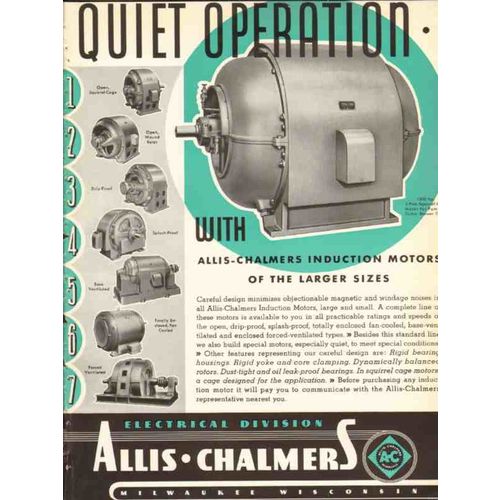 allis-chalmers 1936 larger quiet induction electric motors vintage ad