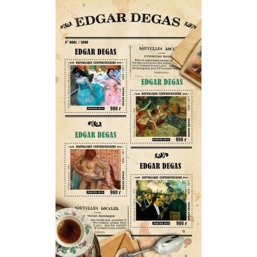 CENTRAL AFRICA 2015 SHEET MNH EDGAR DEGAS ART PAINTINGS ARTE PINTURAS 4