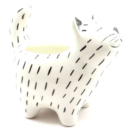 Smug Cat Shaped Pot Plant Holder Ceramic 14.5 CM Home Decor Gift Christmas