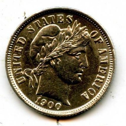 1900 AU58 Barber Dime Rim Cuds