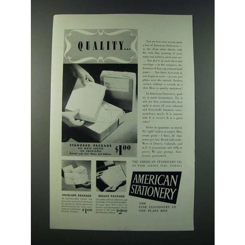 1949 American Stationery Ad - Quality