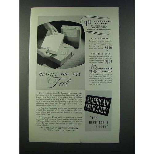 1949 American Stationery Ad - Quality You Can Feel