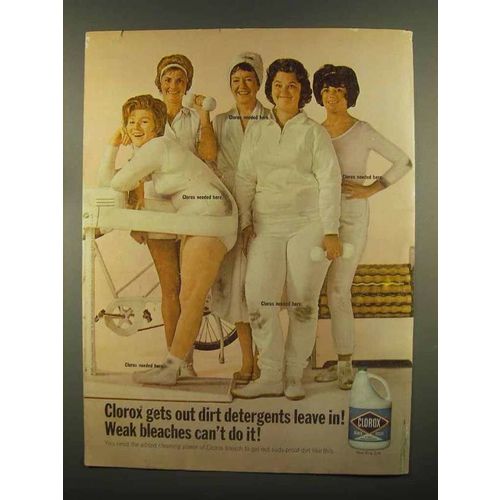 1965 Clorox Bleach Ad - Dirt Detergents Leave