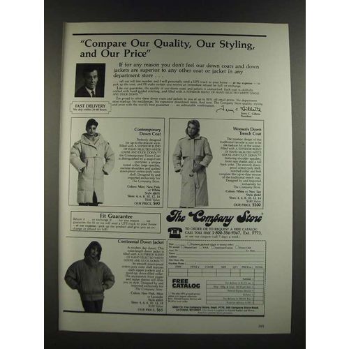 1986 The Company Store Ad - Contemporary Down Coat, Women's Down Trench Coat