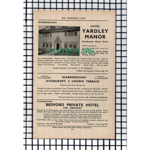 C6947) Yardley Manor Hotel Northstead Manor Drive Scarborough - 1952 Cutting