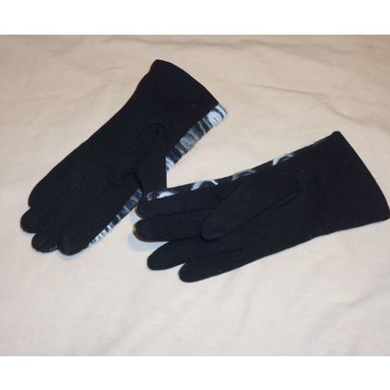 Womens Gloves Black Wool Blend Texture Pattern Artistic EUC