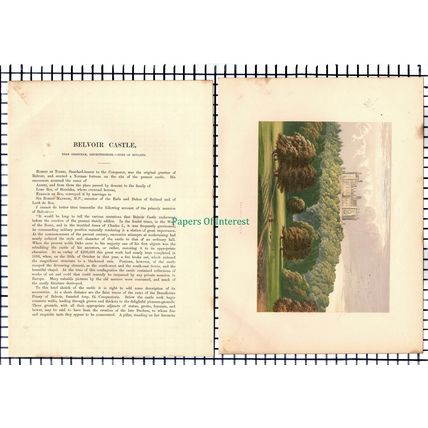 (6679) Belvoir Castle Leicestershire - c.1880 Print & Article