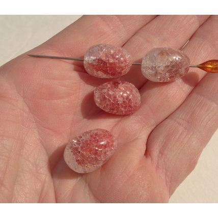 4 Egg Shape Crackle Glass Givre Beads 20x15mm Rusty Red Vintage bd097