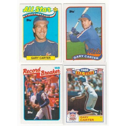Four 1989 Topps Gary Carter cards #680, #3, #393, #20 All Star Insert