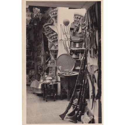 Tetuan Morocco Bazar Stall Lucky Charms Pottery Vintage Real Photo Postcard