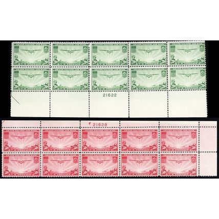 C21-22, Mint NH Plate Blocks of TEN Stamps CV $250 - Stuart Katz