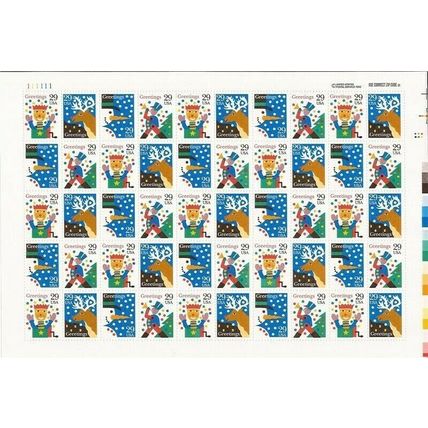 Christmas Sheet of 50 of Fifty 29 Cent Postage Stamps Scott 2791-94