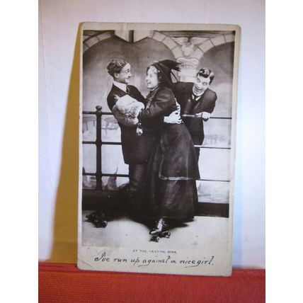 at the ROLLER-SKATING RINK, ROMANCE used antique postcard Davidson 1910 pm =
