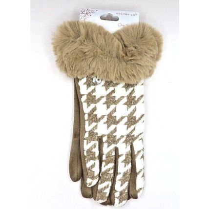 Ladies Gloves Brown Check Pattern with Faux Fur Cuff Winter Warmer Gift