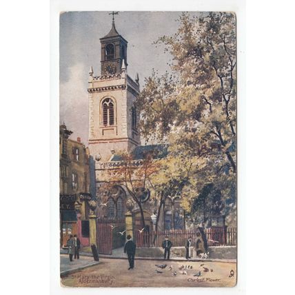 St Mary the Virgin Church Aldermanbury London Charles E Flower Art Postcard
