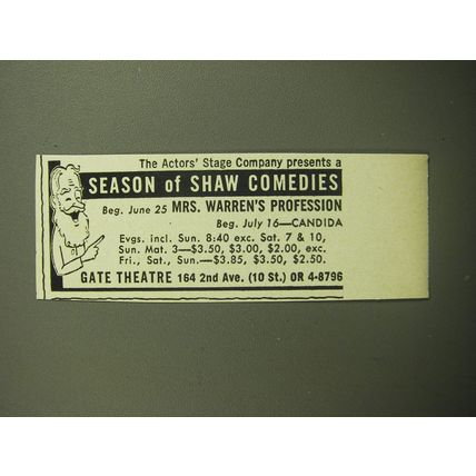 1958 Mrs. Warren's Profession Play Ad - The Actors' Stage Company Presents