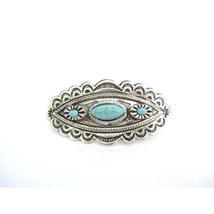 Blue stone silver tone metal western native tribal hair clip barrette