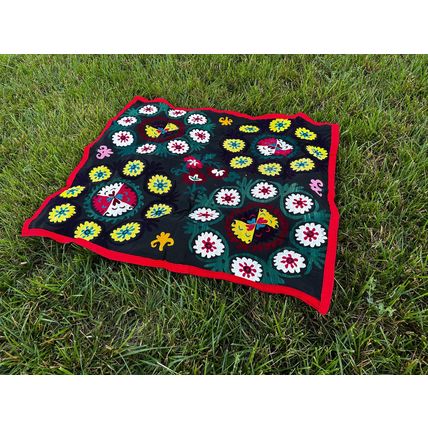 Vintage Uzbek hand embroidered black suzani 39.3 x 33 inch