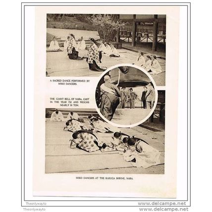 MIKO DANCERS & GIANT BELL, NARA, JAPAN, BOOK ILLUSTRATION (PRINT), 1922