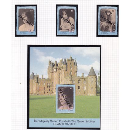 GRENADINES OF ST VINCENT 1990 BIRTHDAY QUEEN MUM SPECIMEN SET & GLAMIS S/S MNH