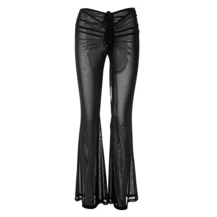 Womens Trousers Low Flared Pants Rise Bell-bottomed See-through Long Pants Club