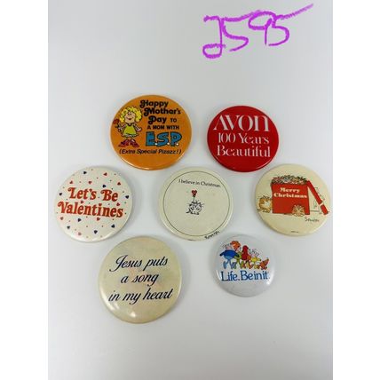 Sandra Boynton & More VTG Pin Back Buttons 7Pc Lot Christmas, Valentines, Jesus