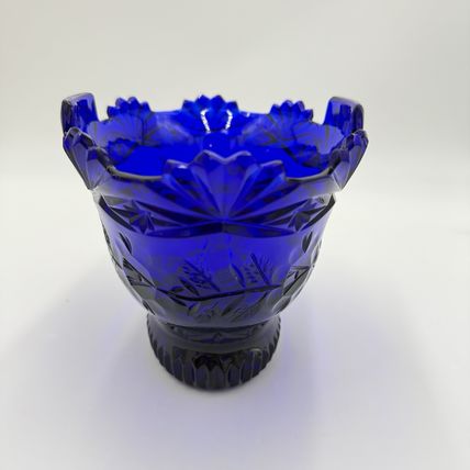 Imperial Poland Cobalt Blue Glass 24% Lead Crystal Fruit Bowl Vintage Art 6.5”x8
