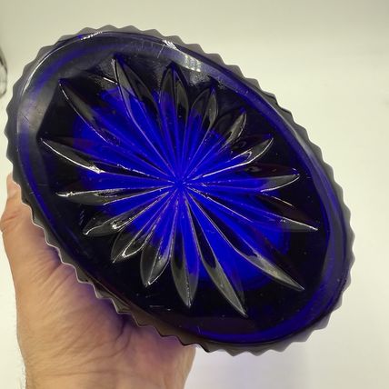 Imperial Poland Cobalt Blue Glass 24% Lead Crystal Fruit Bowl Vintage Art 6.5”x8