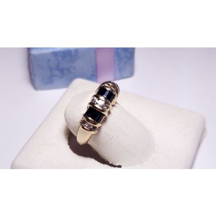 Estate 1.95ctw Natural Blue and Wht Sapphire 10Kt Yellow Gold Bar Band Ring22444