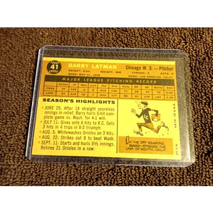1960 Topps # 41 RC Barry Latman Chicago White Sox Pitcher 3.5 VG+ Condition
