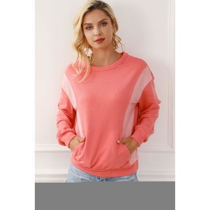Contrast Patchwork Kangaroo Pocket Sweatshirt