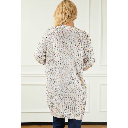White Rainbow Popcorn Speckles Open Front Cardigan