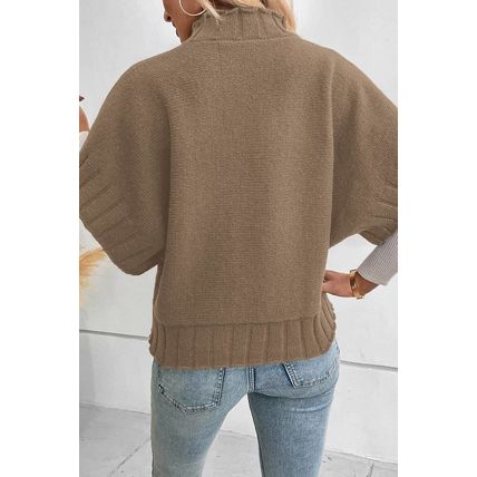 Desert Palm Mock Neck Batwing Short Sleeve Knit Sweater
