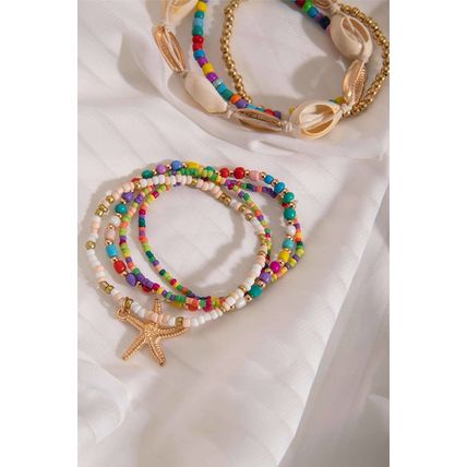 Multicolour 7pcs Starfish Seashell Beaded Bracelet Set