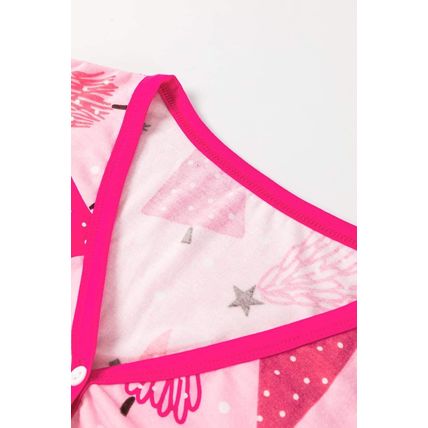 Pink Christmas Tree Print V Neck Buttoned Pullover and Drawstring Pants Lounge S
