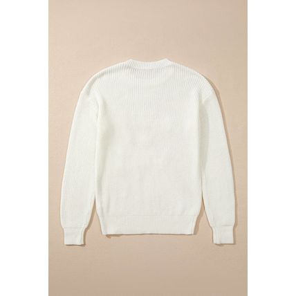 White Striped Merry Bright Letter Christmas Sweater