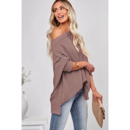 Casual Waffle Knit Eyelet Long Sleeve Blouse